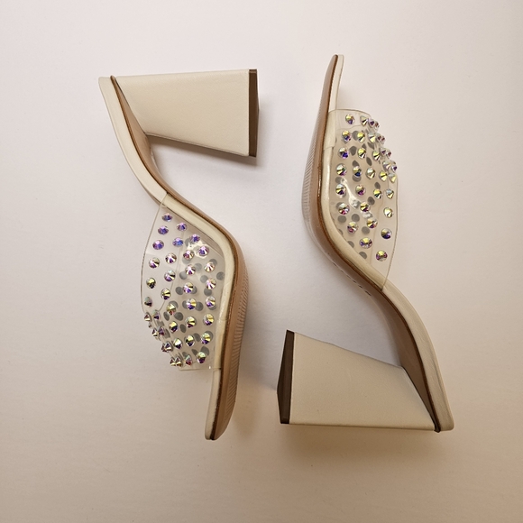 👍NWOT Schutz clear crystal white leather slide on block heal sandals sz 8.5 - Picture 2 of 9